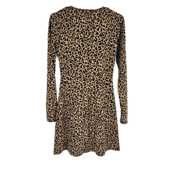Reformation Sweater Dress Tan Black Cheetah Leopard Long Sleeve Fit & Flare Sz S - Picture 2 of 6